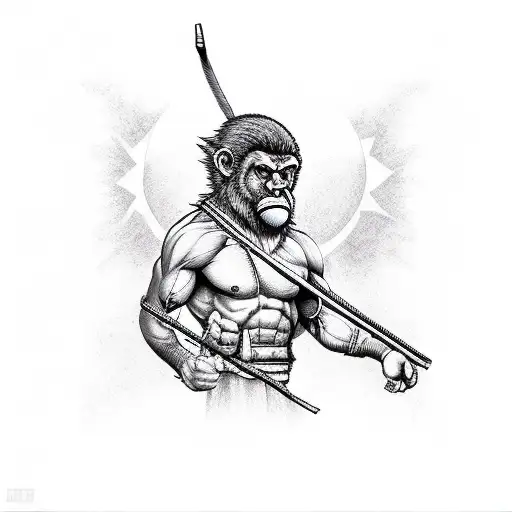 Sun wukong upper body  tattoo design idea