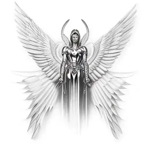 A realistic depiction of Archangel's metal wings without a background tattoo design idea