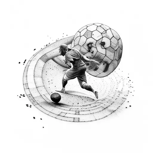 Sisyphus playing football tattoo design idea