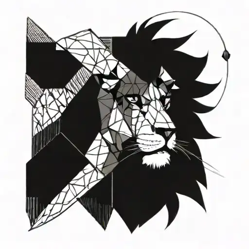 lion face and fish transforming tattoo design idea