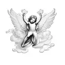 praying angels and cherubs flying with rays of light and clouds tattoo design idea