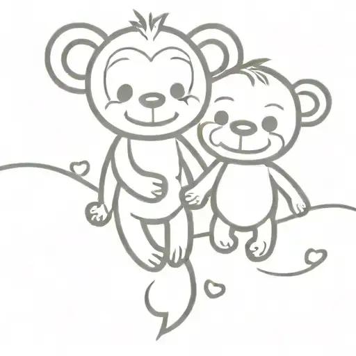 cute monkey and teddy bear holding hands tattoo design idea