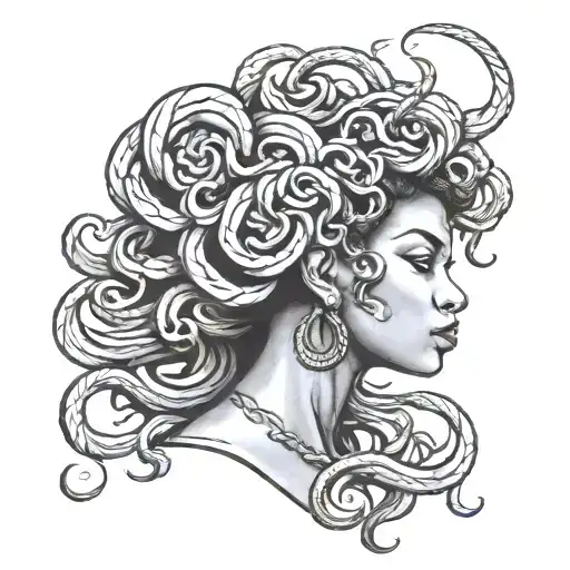 black woman phenotype medusa head tattoo design idea