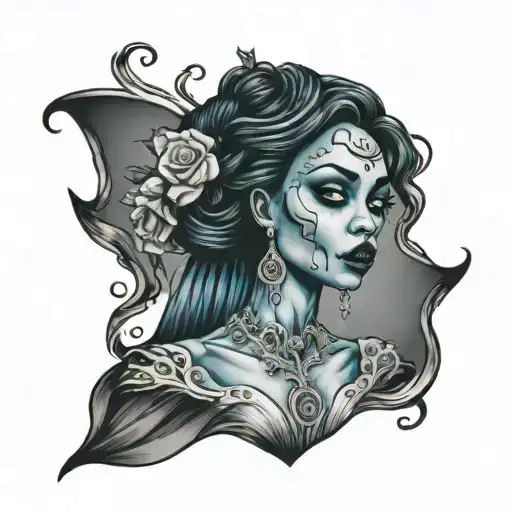 black woman phenotype corpse bride tattoo design idea