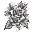 draw beautiful flowers, in black colors. the tattoo will be located on the thigh. tattoo design idea
