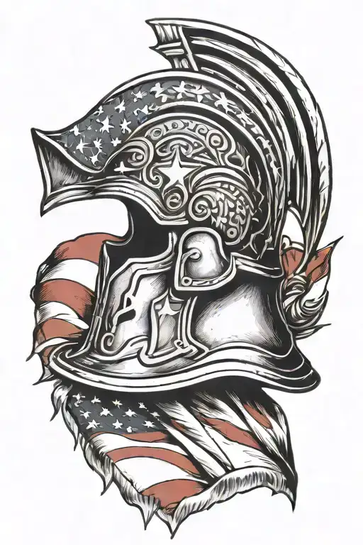 \roman spartan helmet with the American flag drapped over tattoo design idea