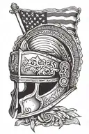 traditional roman spartan helmet with the American flag dropped over tattoo design idea