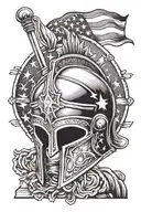 traditional roman spartan helmet with the American flag dropped over tattoo design idea