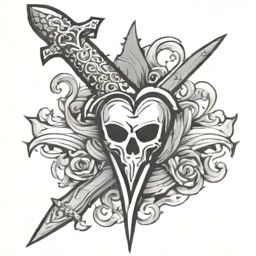 dagger with a heart on its hilt  tattoo design idea