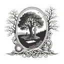 grave and tree tattoo design idea