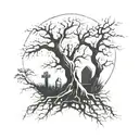 grave and tree tattoo design idea