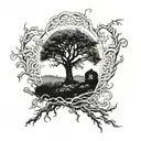 grave and tree tattoo design idea