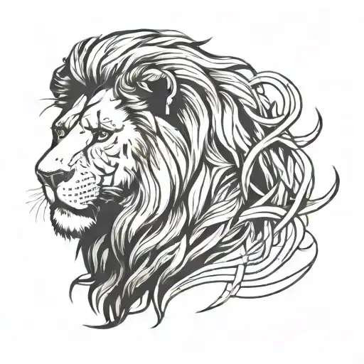 “Design a minimalist linework tattoo of a sitting lion for the bicep. The lion should have an elegant, simplified outlin tattoo design idea