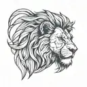“Design a minimalist linework tattoo of a sitting lion for the bicep. The lion should have an elegant, simplified outlin tattoo design idea