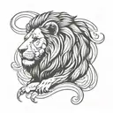 “Design a minimalist linework tattoo of a sitting lion for the bicep. The lion should have an elegant, simplified outlin tattoo design idea