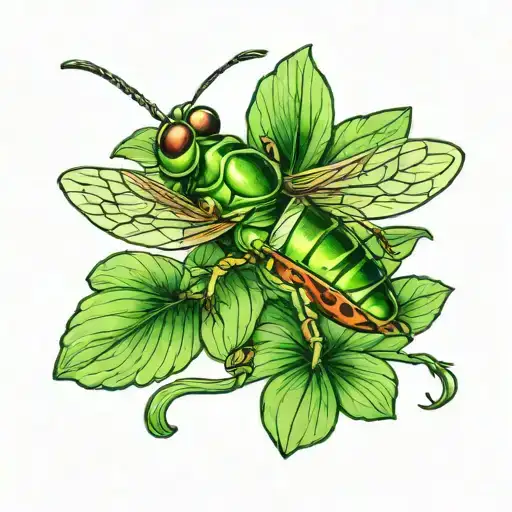 grasshopper on leaf clover tattoo design idea