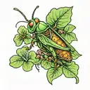 grasshopper on leaf clover tattoo design idea