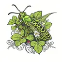 grasshopper on leaf clover tattoo design idea