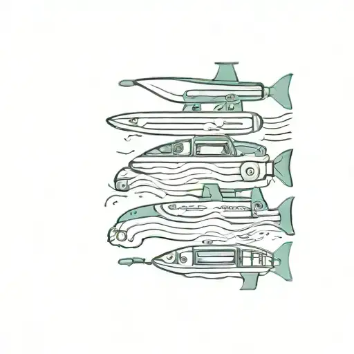 A minimalist representation of scuba tanks and diving fins intertwined with ocean waves tattoo design idea