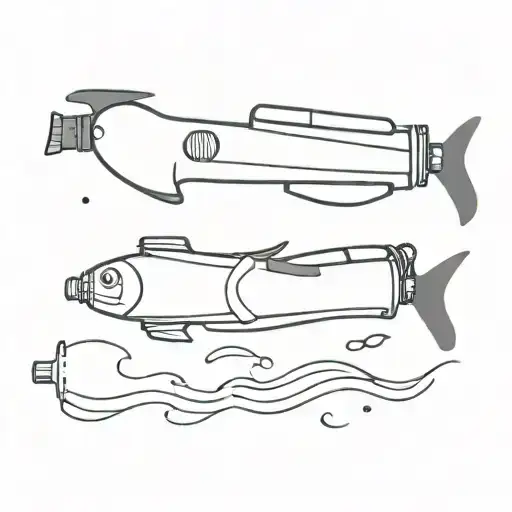 A minimalist representation of scuba tanks and diving fins intertwined with ocean waves tattoo design idea
