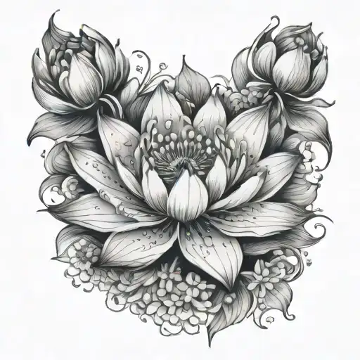 water Lilly flower lily of valley aster poppy blooming tattoo design idea