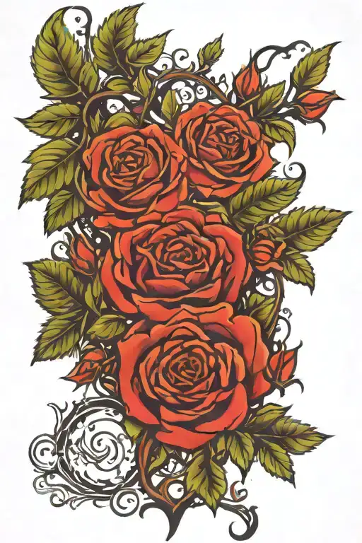 the name ANNA writen in the roots of a tree of roses  tattoo design idea