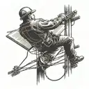 An open book with a silhouette of a lineman working on power lines tattoo design idea