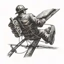 An open book with a silhouette of a lineman working on power lines tattoo design idea