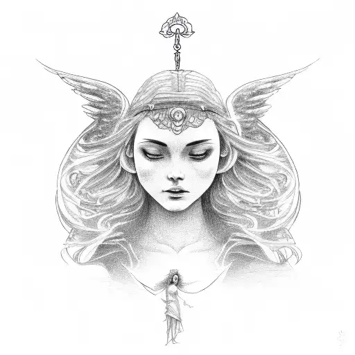 earthy feminine angel woman tattoo design idea