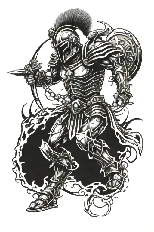Spartan warrior battling tattoo design idea