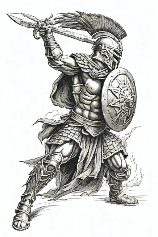 Spartan warrior battling tattoo design idea