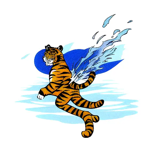 Tiger with Fire and Water background  tattoo design idea