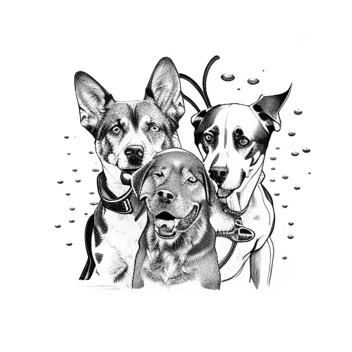 A family of dogs participating in a triathlon tattoo design idea