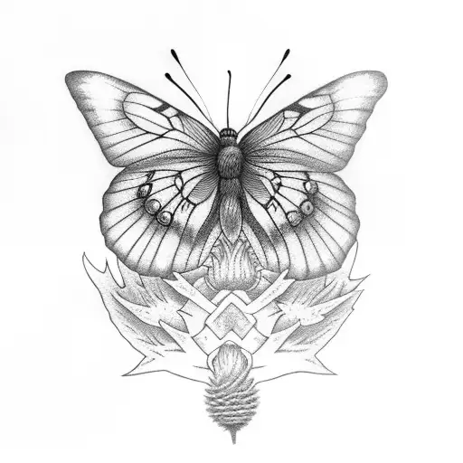 Brimstone butterfly on thistle plant tattoo design idea