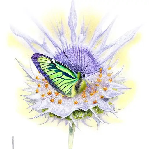 Brimstone butterfly on thistle plant tattoo design idea