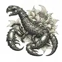 scorpion crysanthemum a crescent moon in background tattoo design idea