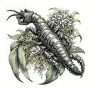 scorpion crysanthemum a crescent moon in background tattoo design idea