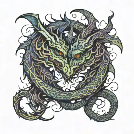 two lovers intertwined with dragon heads wrapped tattoo design idea