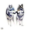 two wolves fighting in a burning Forrest tattoo design idea