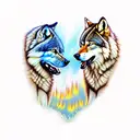 two wolves fighting in a burning Forrest tattoo design idea