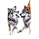 two wolves fighting in a burning Forrest tattoo design idea