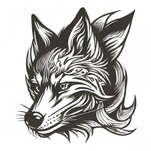 angry fox head tattoo design idea