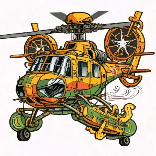 Huey helicopter with U.S. Marines letters above it tattoo design idea