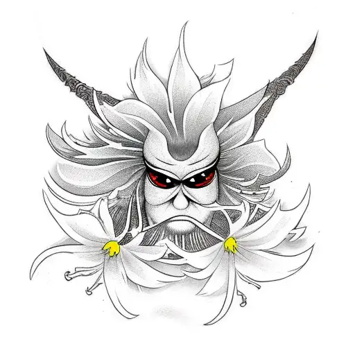 tengu with spider lily tattoo design idea
