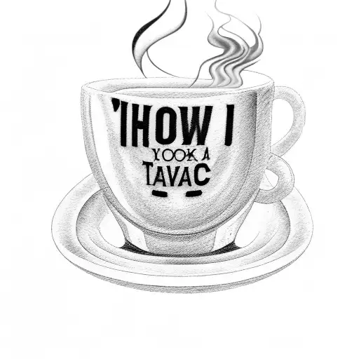 A tattoo of a philosophical quote written in a coffee cup, with steam forming the shape of a cat tattoo design idea
