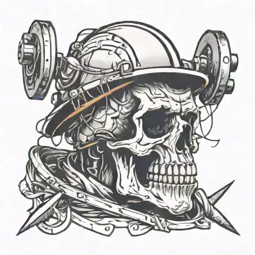 skull lineman working tattoo design idea