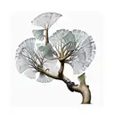 ginkgo tree with a mountain underground for roots and leaves floating away from the tree tattoo design idea