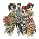 four people in dresses tattoo design idea