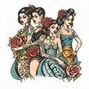 four people in dresses tattoo design idea