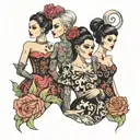 four people in dresses tattoo design idea